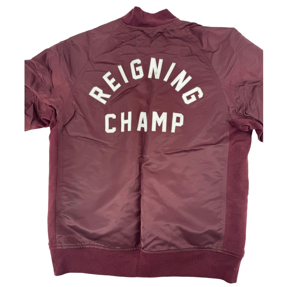 Reigning‎ Champ Y2k Burgundy Bomber Jacket Mens Medium Spell Out On Back Snap
